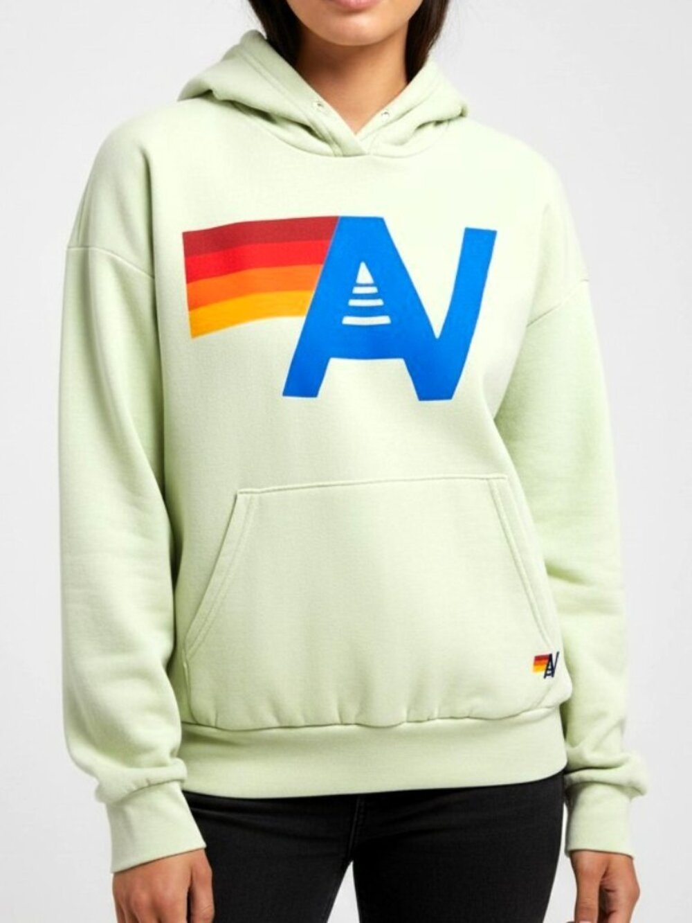 AVIATOR NATION LOGO PULLOVER RELAXED HOODIE - LIME CREAM XS